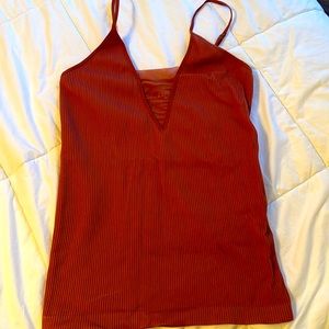 Free People Ribbed Rust Cami sheer v neck